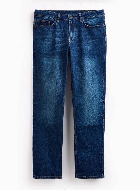 Distressed Mid Blue Straight Leg Jeans 40S